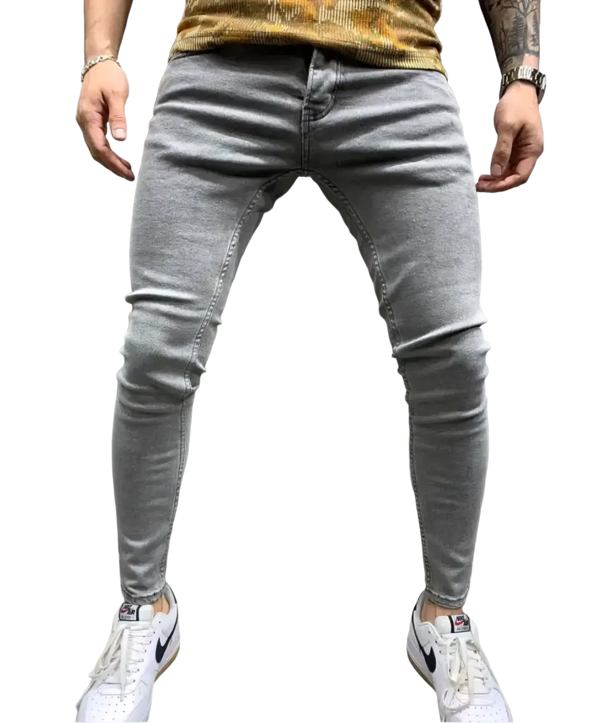 Men light blue distressed ripped slim-fit denim jeans with visible stitching for casual wear