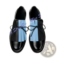 Men light blue oxford dress shoes with black leather lace up design and a fringed panel with bow tie detail
