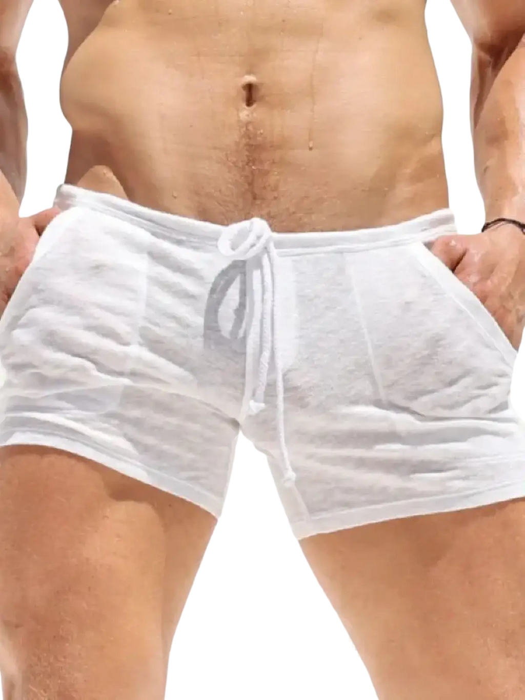 Men lightweight lounge shorts in white made of a slightly textured lightweight fabric with a drawstring waistband