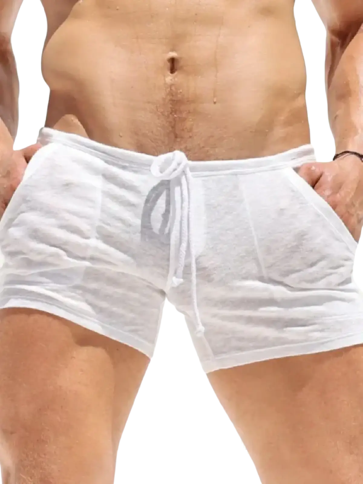 Men lightweight lounge shorts in white made of a slightly textured lightweight fabric with a drawstring waistband