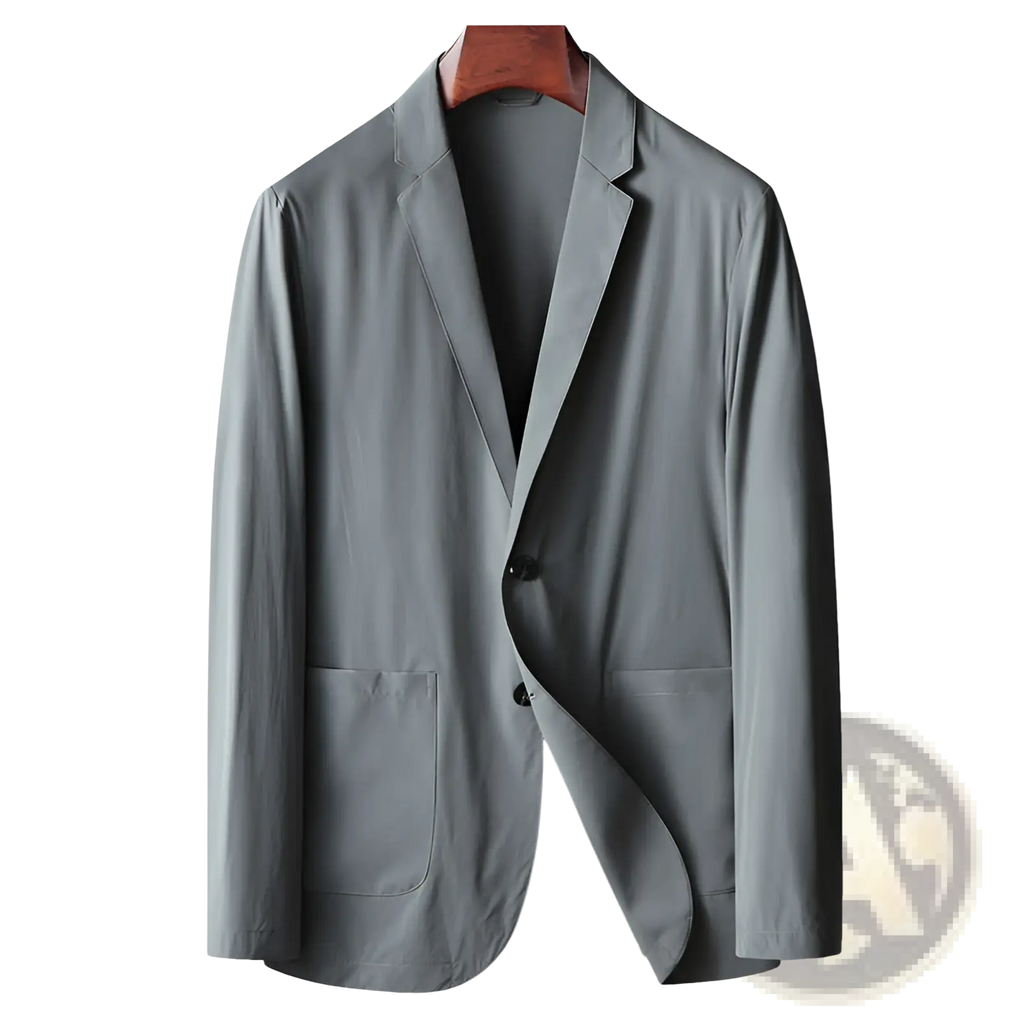 Men lightweight stretch anti-wrinkle suit jacket in sleek light gray with modern cut and two front pockets