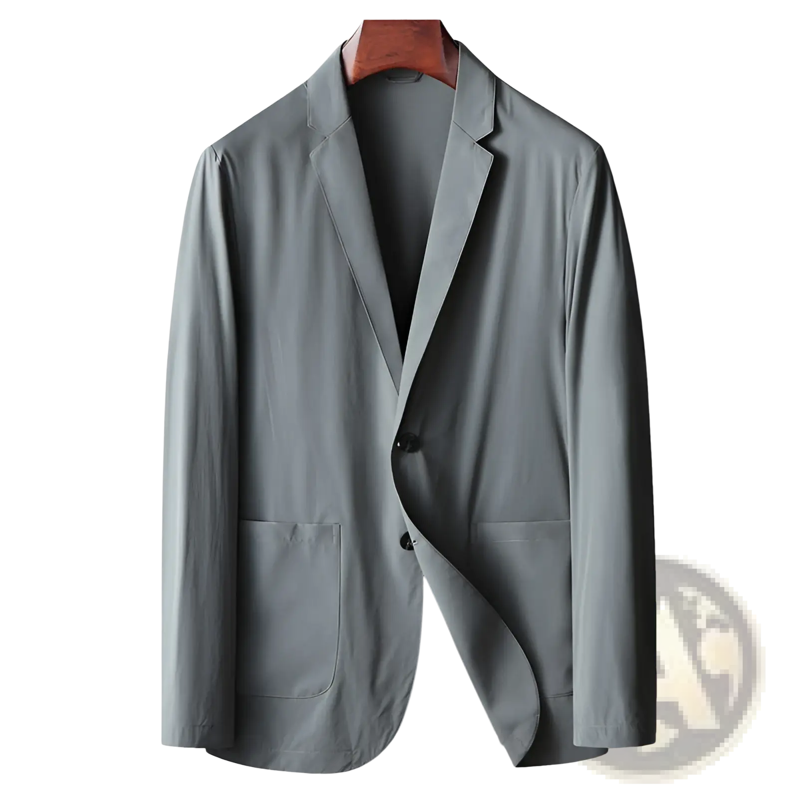 Men lightweight stretch anti-wrinkle suit jacket in sleek light gray with modern cut and two front pockets