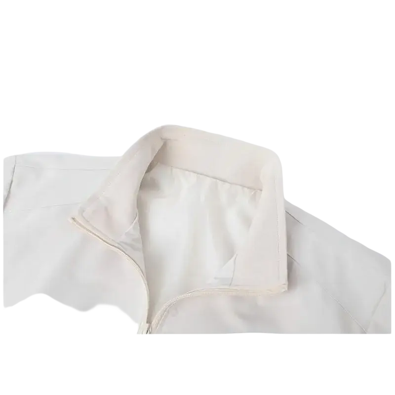 Beige men lightweight windbreaker jacket with turn down collar and zipper detail for casual outdoor wear