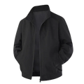 Men lightweight black zip-up windbreaker jacket with stand collar and two front pockets for wind protection