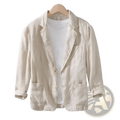 Beige linen blazer with rolled-up sleeves and two front pockets for men casual loose suit jacket