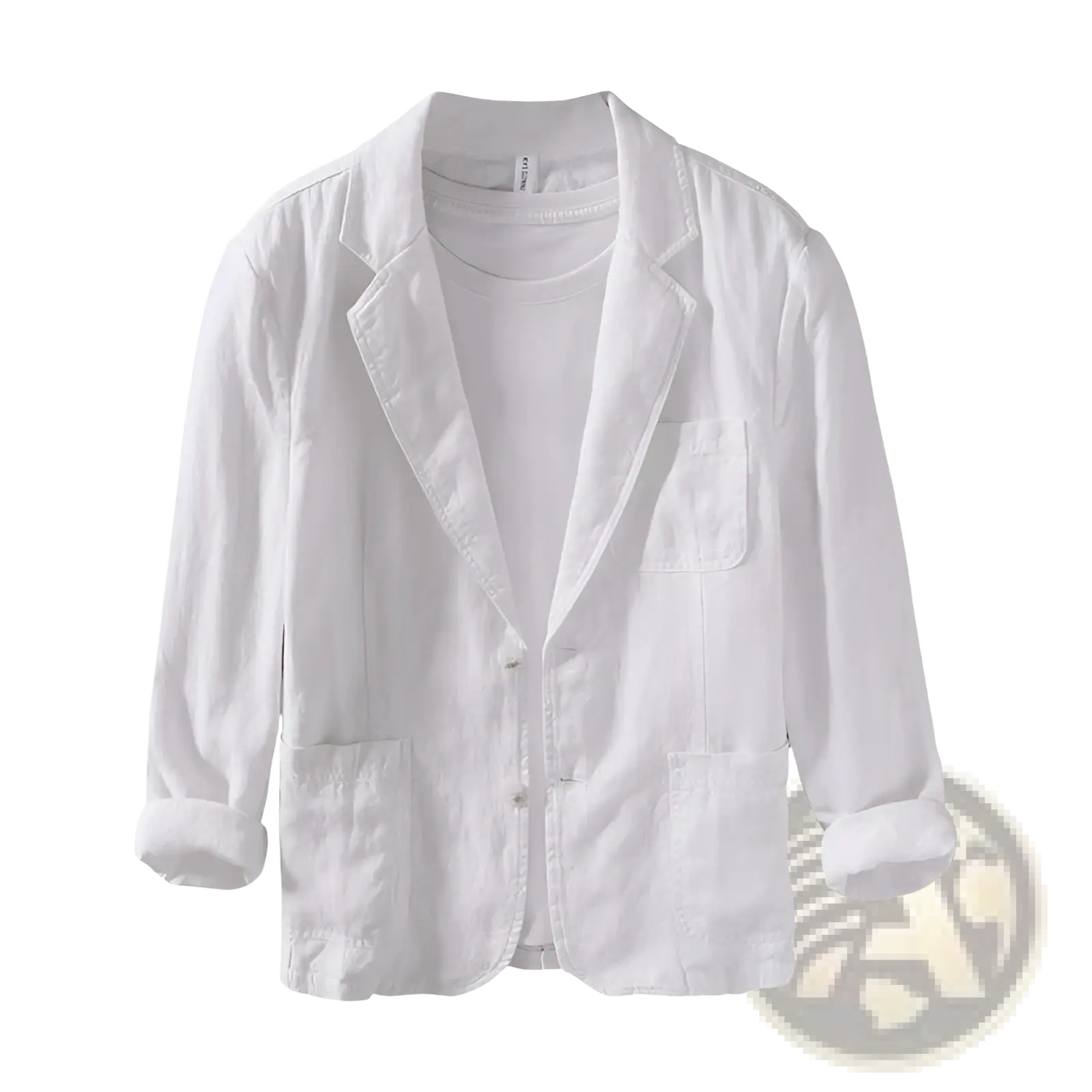 Men linen blazer white with rolled-up sleeves and front button closure casual loose suit jacket