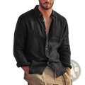 Men linen blend casual shirt in black with a relaxed fit and subtle textured linen fabric for comfortable wear