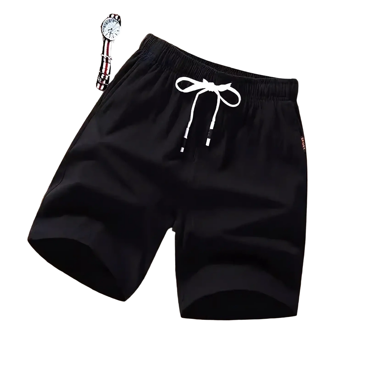 Men linen boxer shorts in black cotton with white drawstring bow for casual loose summer beach wear
