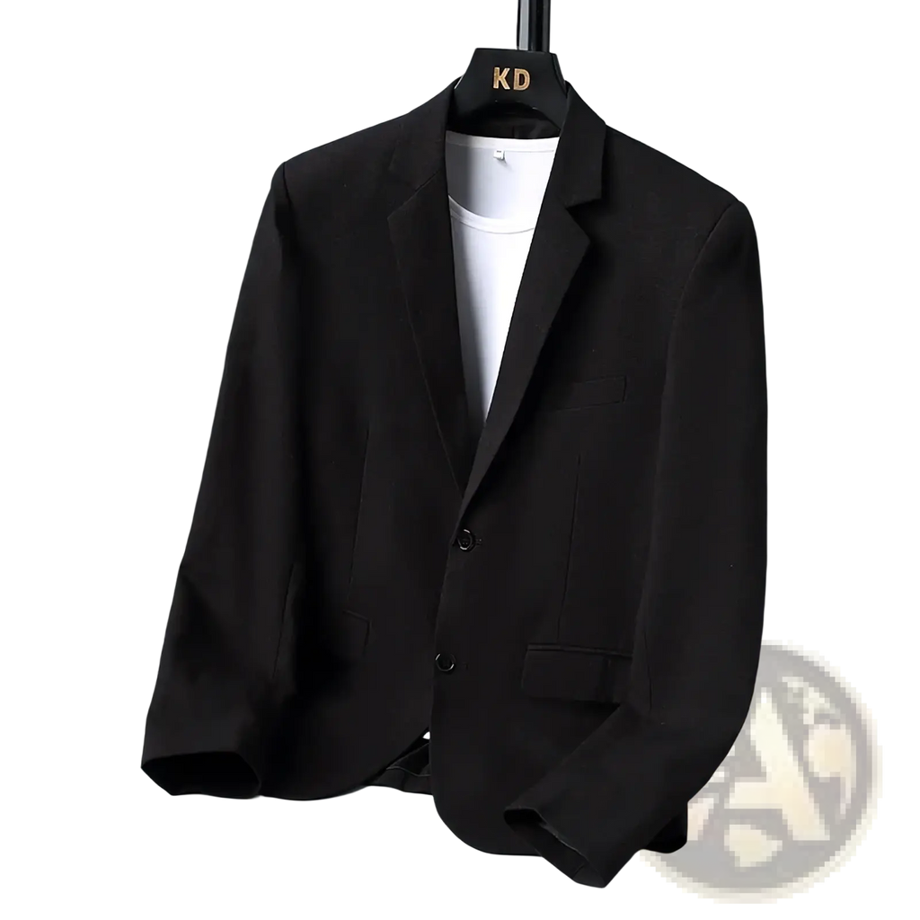 Black linen casual blazer with sleek modern design and subtle texture lightweight men suit jacket