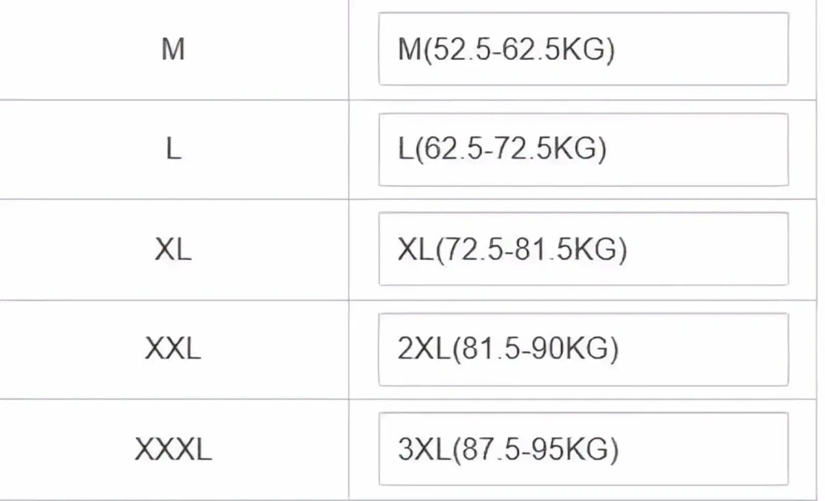 Size chart for men linen casual blazer slim fit suit jacket showing sizes m to xxxl with weight ranges in kilograms