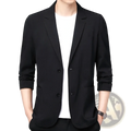 Black men’s linen cotton casual blazer with sleek modern design lightweight two-button front coat