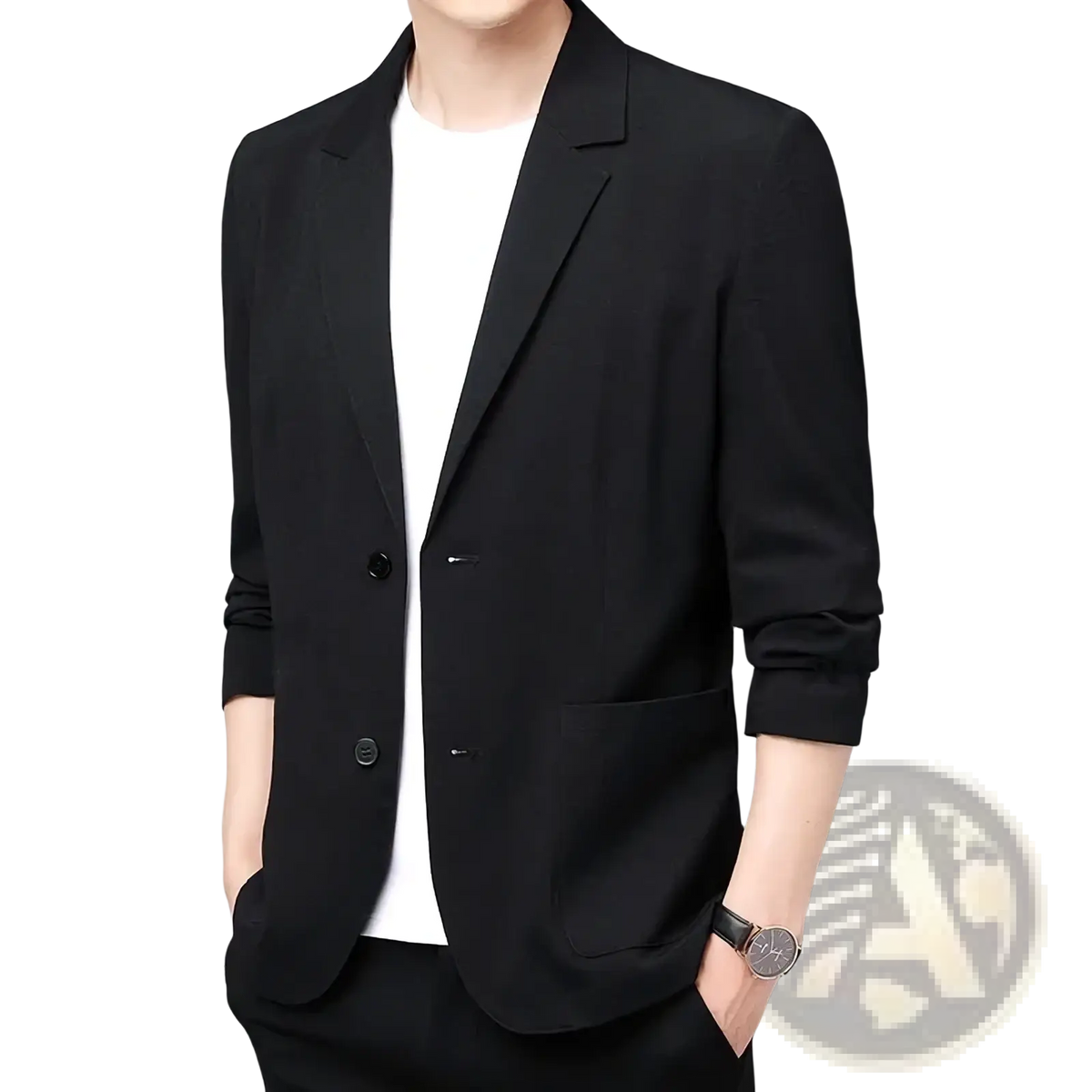 Black men linen cotton casual blazer with sleek modern design and subtle texture lightweight coat