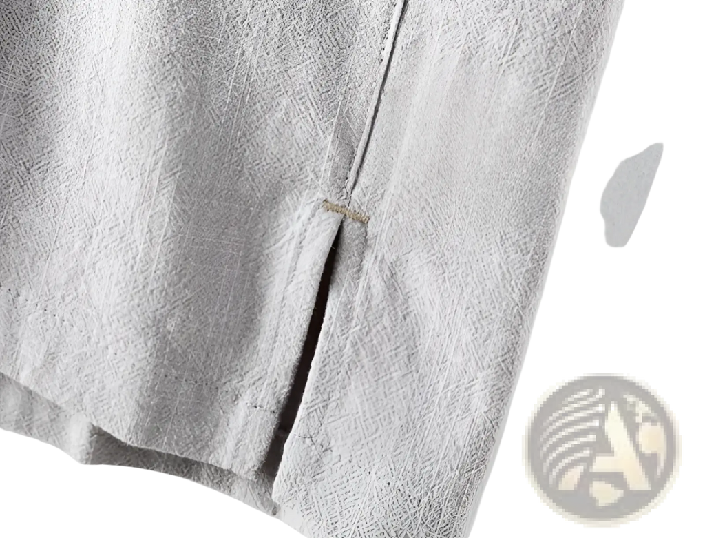 Light gray men linen shirt casual breathable summer top with subtle textured weave and visible seam stitching