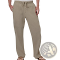 Beige linen straight leg casual pants for men with a relaxed fit and side pockets
