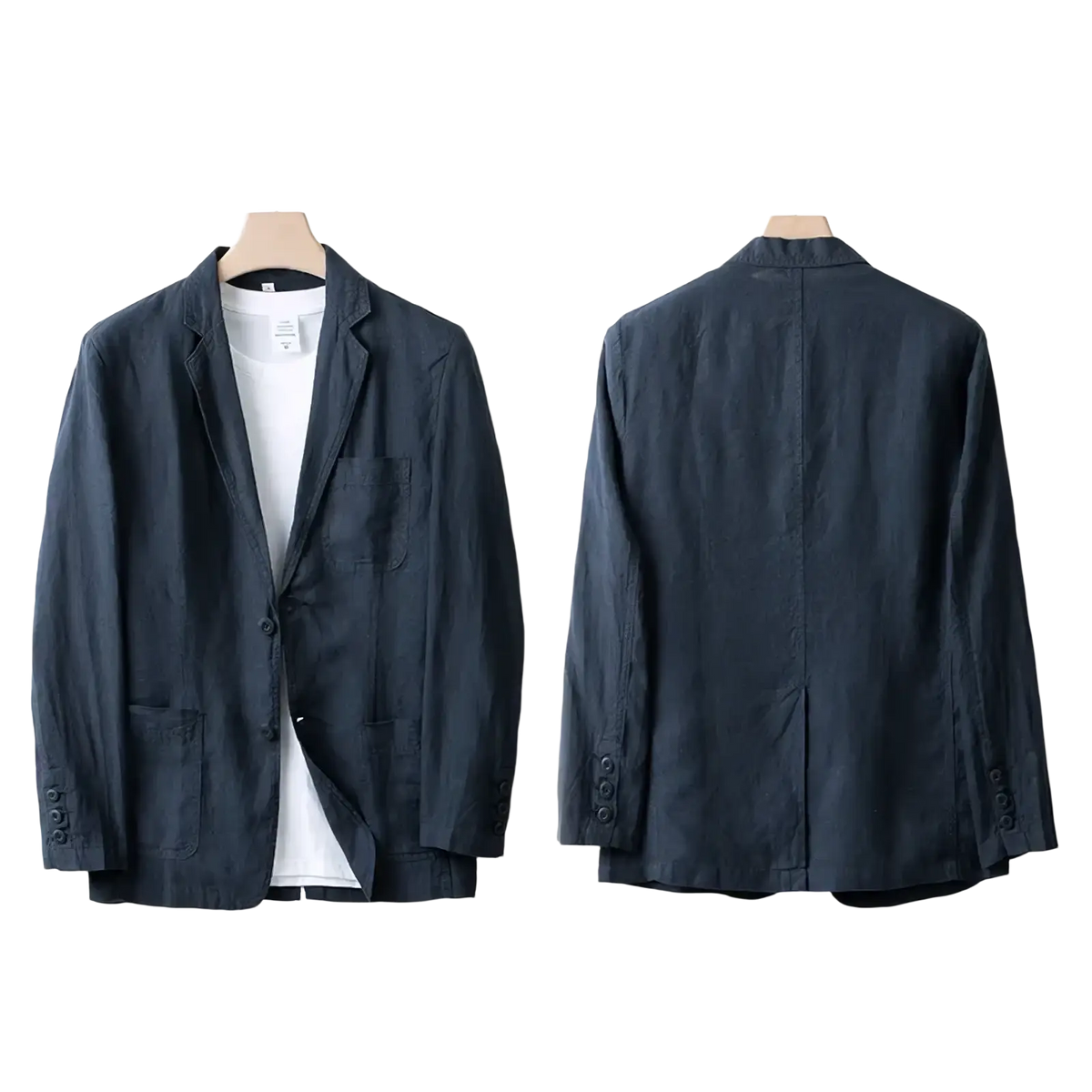 Men linen suit jacket dark navy with relaxed fit and subtle texture ideal for summer casual wear