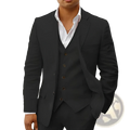 Black men linen three piece suit slim fit with tailored blazer vest and trousers for casual groom banquet wear