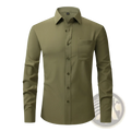 Men long sleeve business dress shirt in olive green with classic collar and button-down front for formal wear