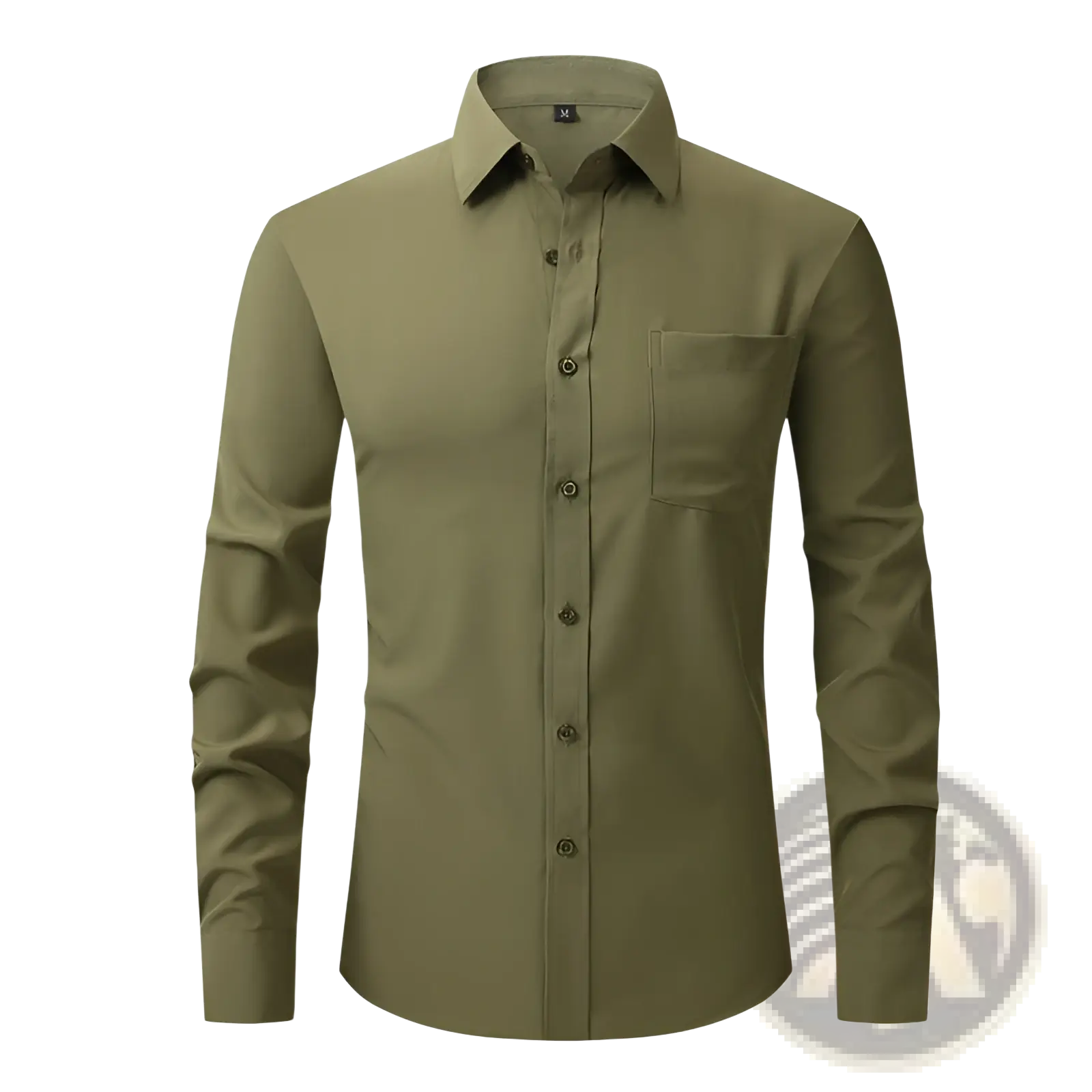 Men long sleeve business dress shirt in olive green with classic collar and button-down front for formal wear