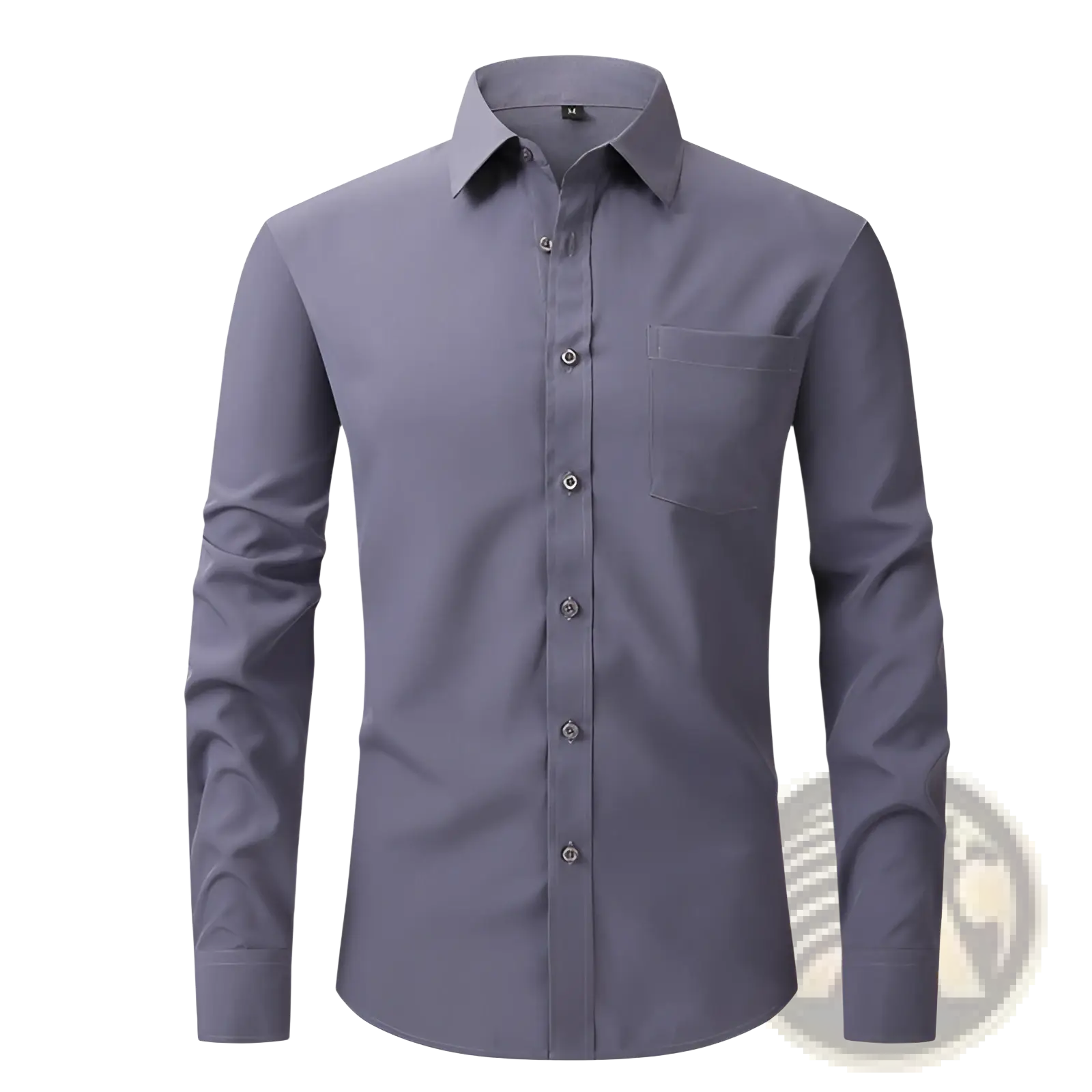 Men long sleeve business dress shirt in sleek dark gray with classic collar and chest pocket for formal wear