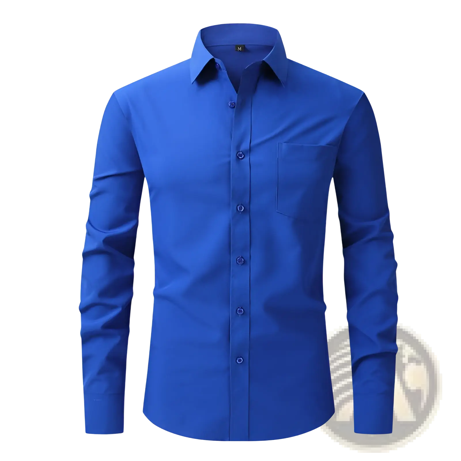 Men long sleeve business dress shirt in vibrant royal blue with classic collar and chest pocket for formal wear