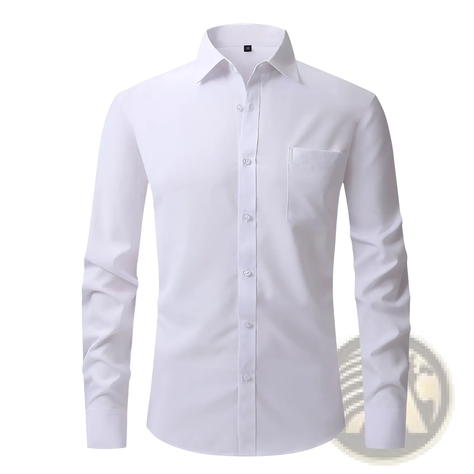 Men long sleeve business dress shirt in white with a classic collar and button-down front for formal wear
