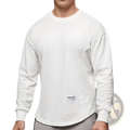 White long sleeve cotton t shirt with curved hem, subtle seam detailing, and small soulless brand label at the front