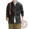 Men long sleeve dark-wash denim shirt with a classic collar and chest pocket for casual button-up wear