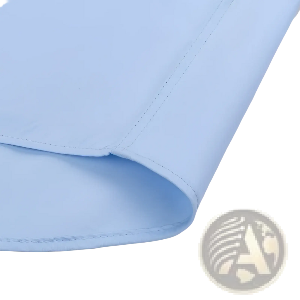 Light blue men long sleeve dress shirt with neat matching stitching and anti wrinkle fabric for formal office use