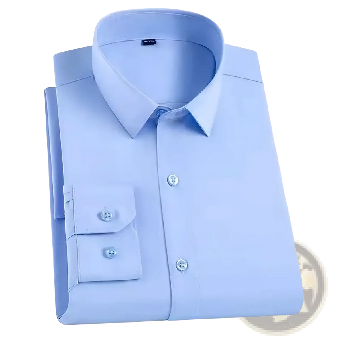 A neatly folded light blue men long sleeve formal business dress shirt with classic collar and buttoned cuffs