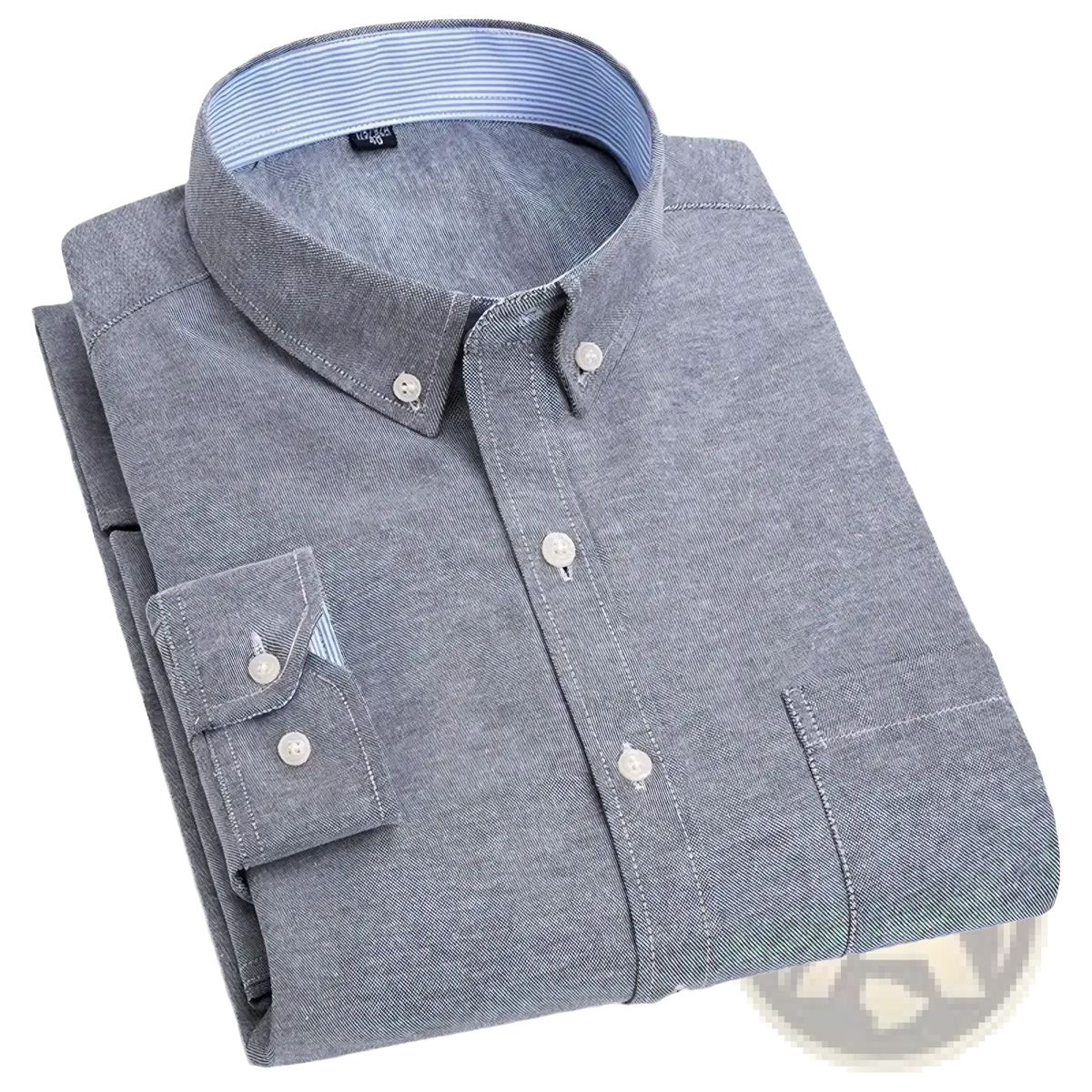 Men long sleeve Oxford casual shirt in gray textured fabric with subtle striped inner collar and matching cuff details