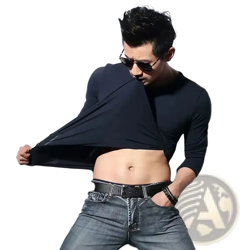 Men long sleeve v neck slim fit t shirt in black fitted fabric ideal for casual and formal wear