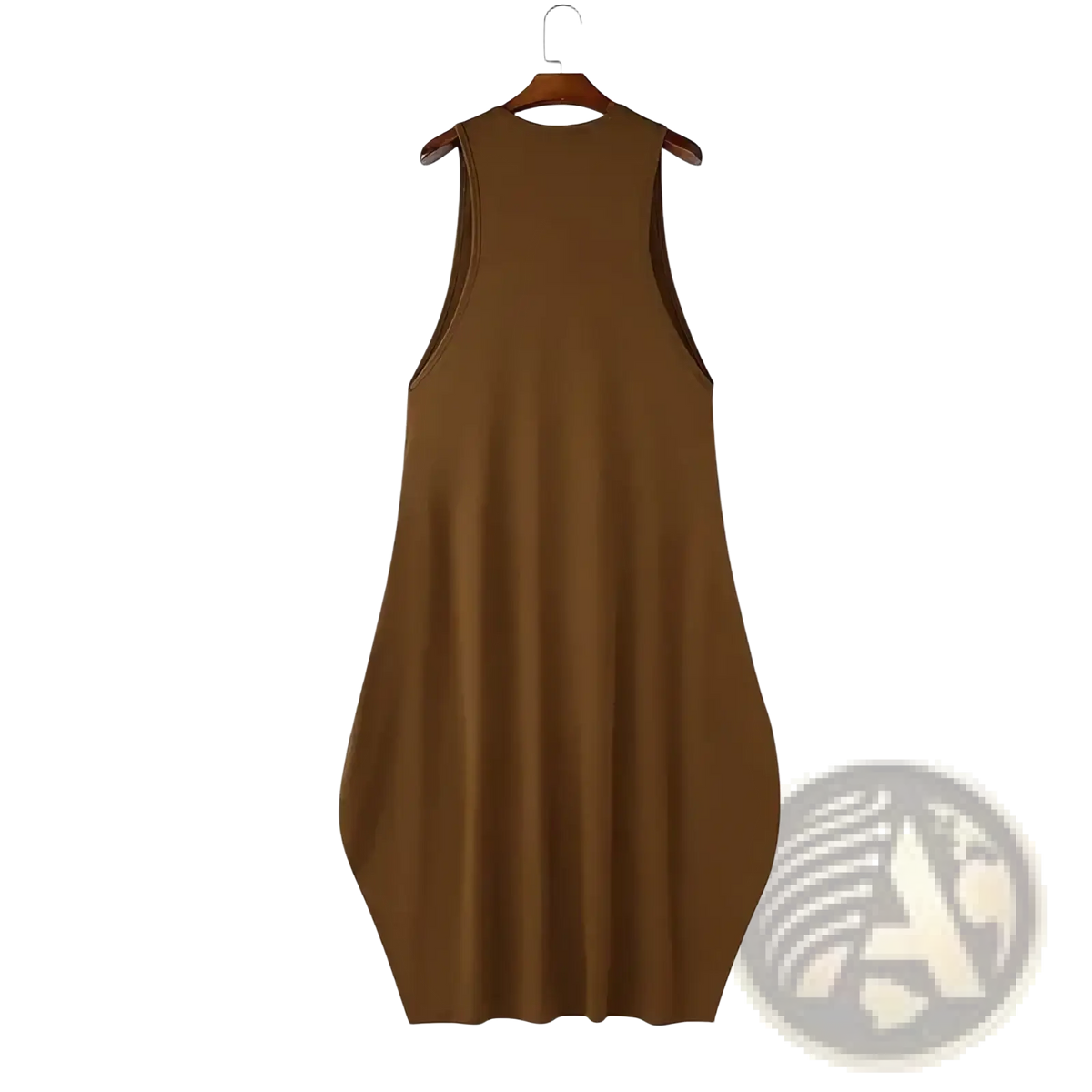 Men long tank top loose summer streetwear brown sleeveless knee-length dress with round neckline and relaxed fit