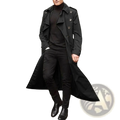 Men long black trench coat with classic double-breasted design and epaulets for waterproof winter outerwear