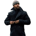 Dark navy woolen men long wool peacoat double breasted winter jacket with black buttons and a high collar