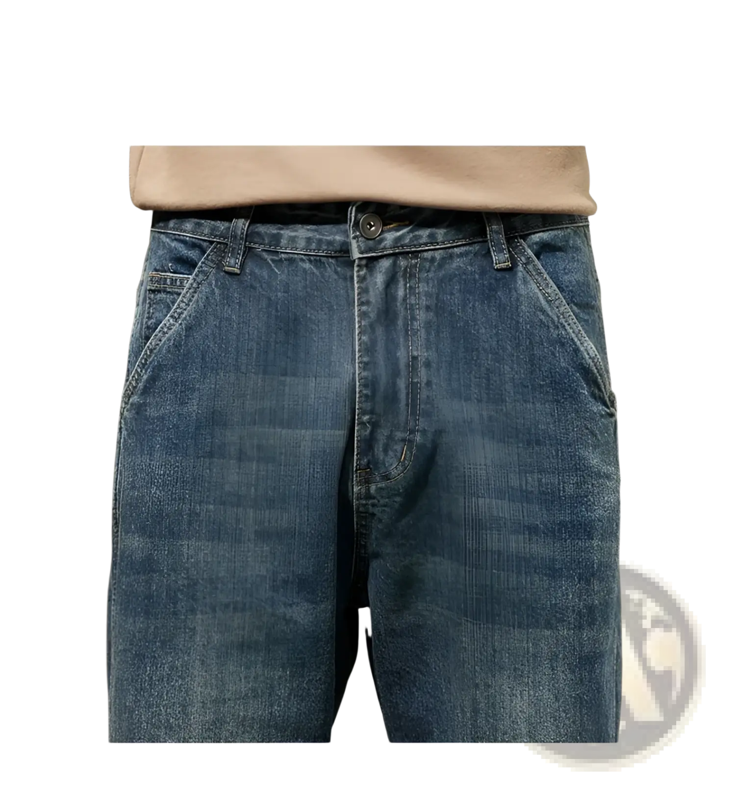 Men loose denim harem jeans in blue with classic five-pocket design and sturdy stitching made of durable denim material