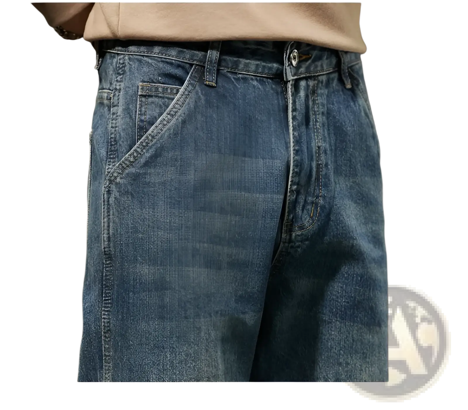 Men loose denim harem jeans in blue with relaxed fit and classic stitching made from durable denim fabric