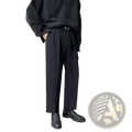 Men loose fit straight leg suit pants in black with pleated design and a matte finish for formal wear