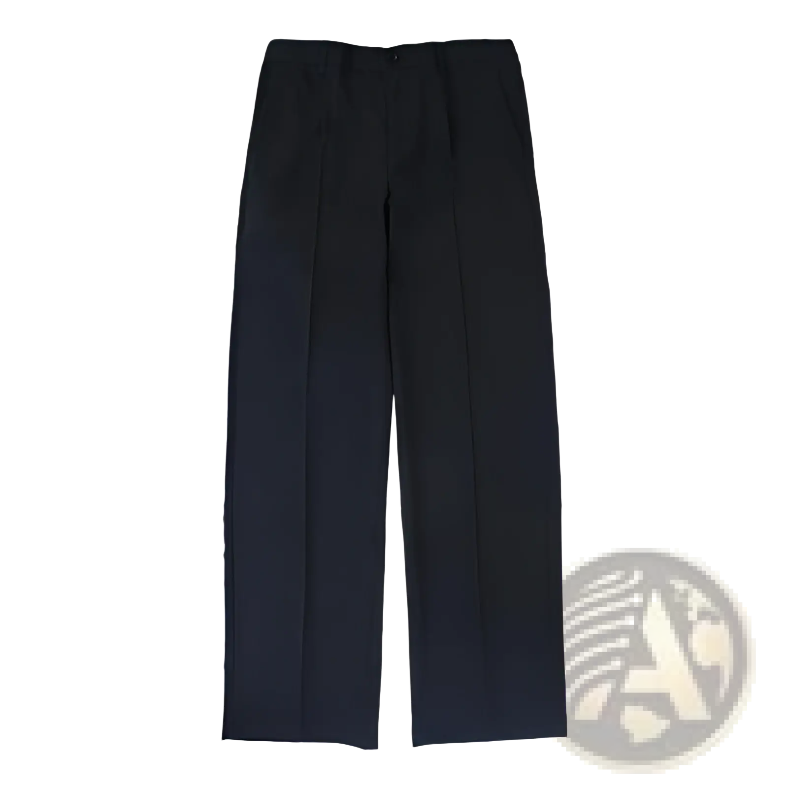 Men loose fit straight leg black pleated trousers with button closure suitable for formal or business wear
