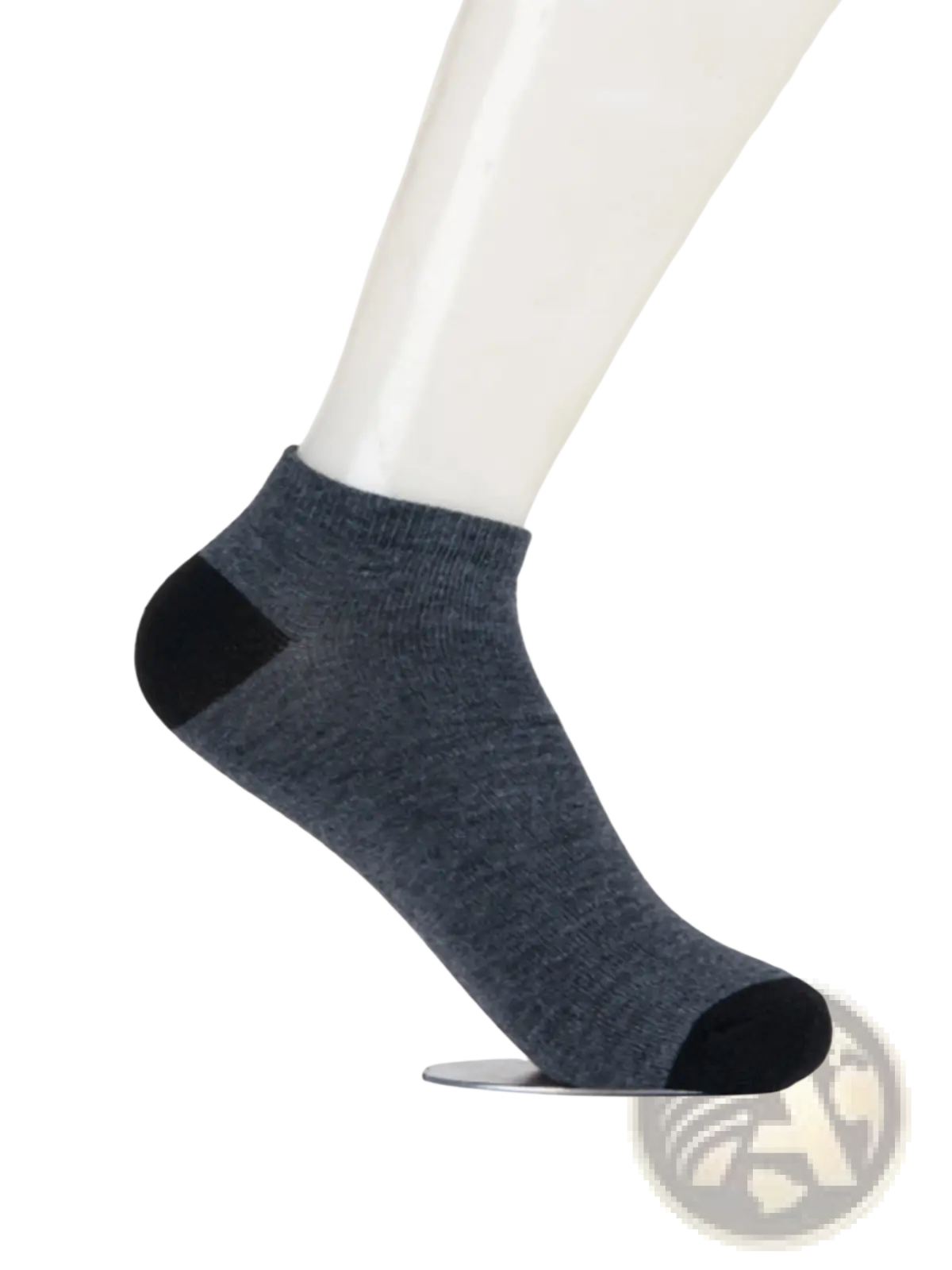 Dark gray men low cut athletic ankle sock with black toe and heel accents sweat absorbent material