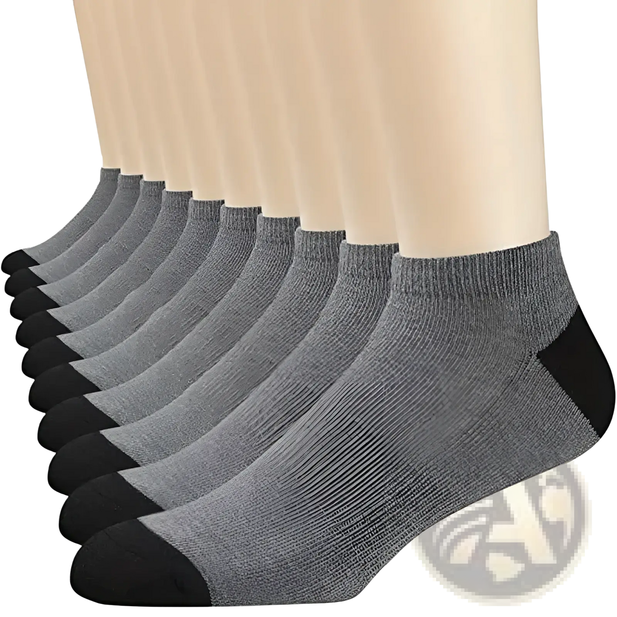 Men low cut ankle socks in gray with black toe and heel made of soft knit fabric for sweat absorbent athletic use