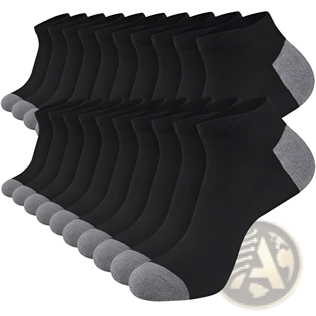 Men low cut black ankle socks with gray toe and heel accents sweat absorbent for athletic use