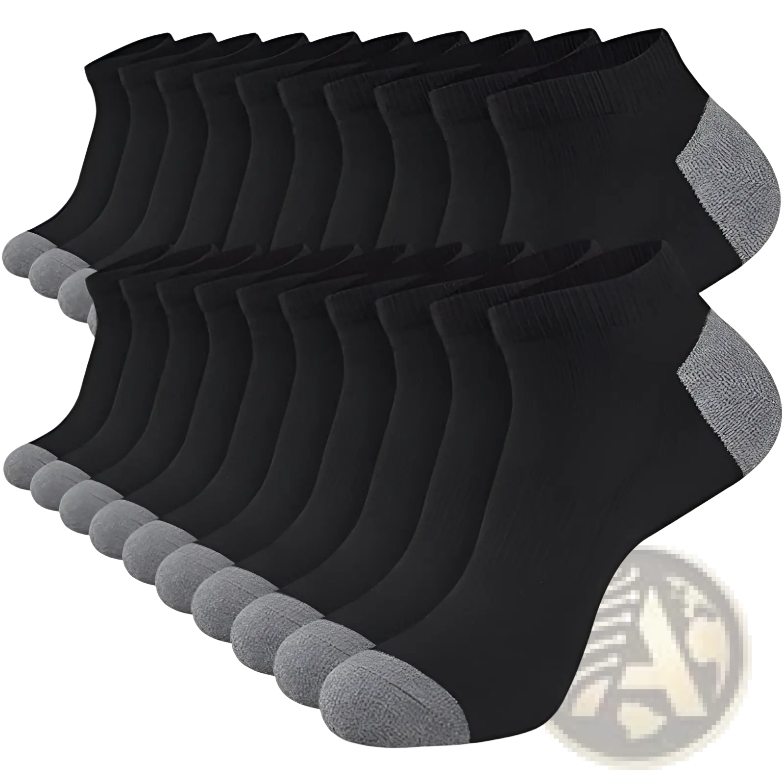 Men low cut black ankle socks with gray toe and heel accents sweat absorbent for athletic use