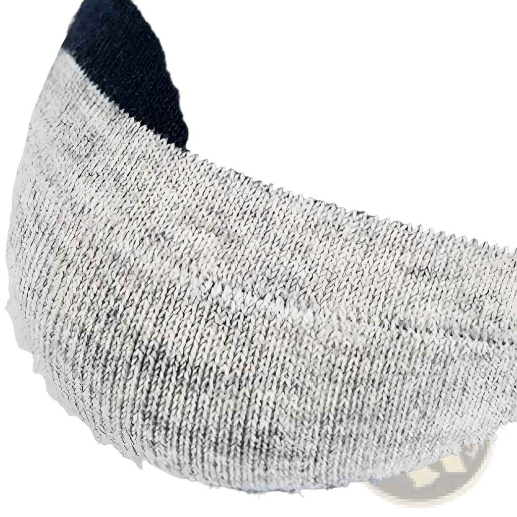A close-up of men low cut socks with black upper and heather gray toe made from soft knit sweat absorbent fabric