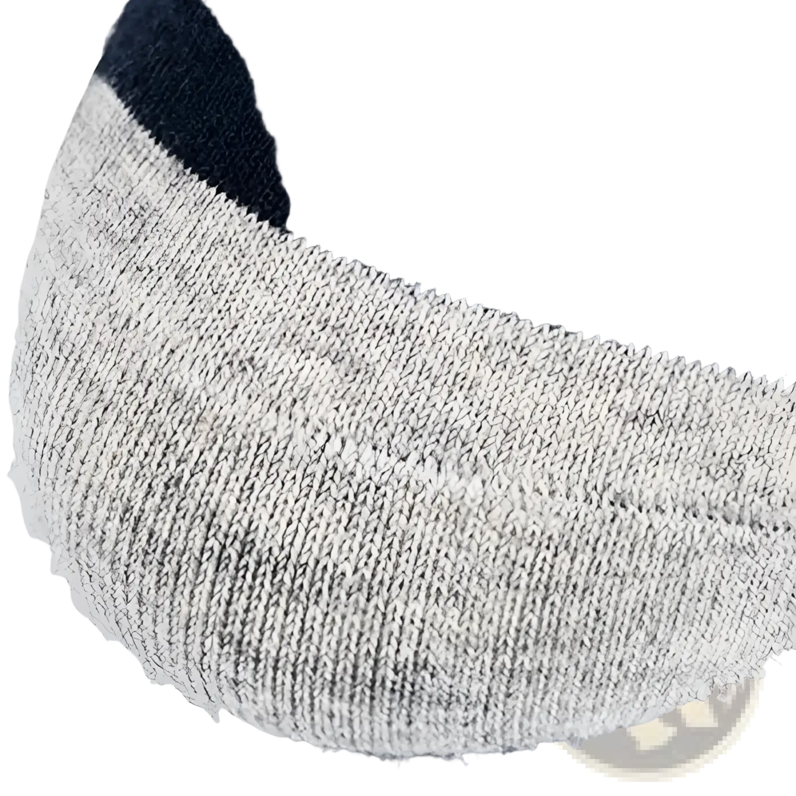 A close-up of men low cut socks with black upper and heather gray toe made from soft knit sweat absorbent fabric