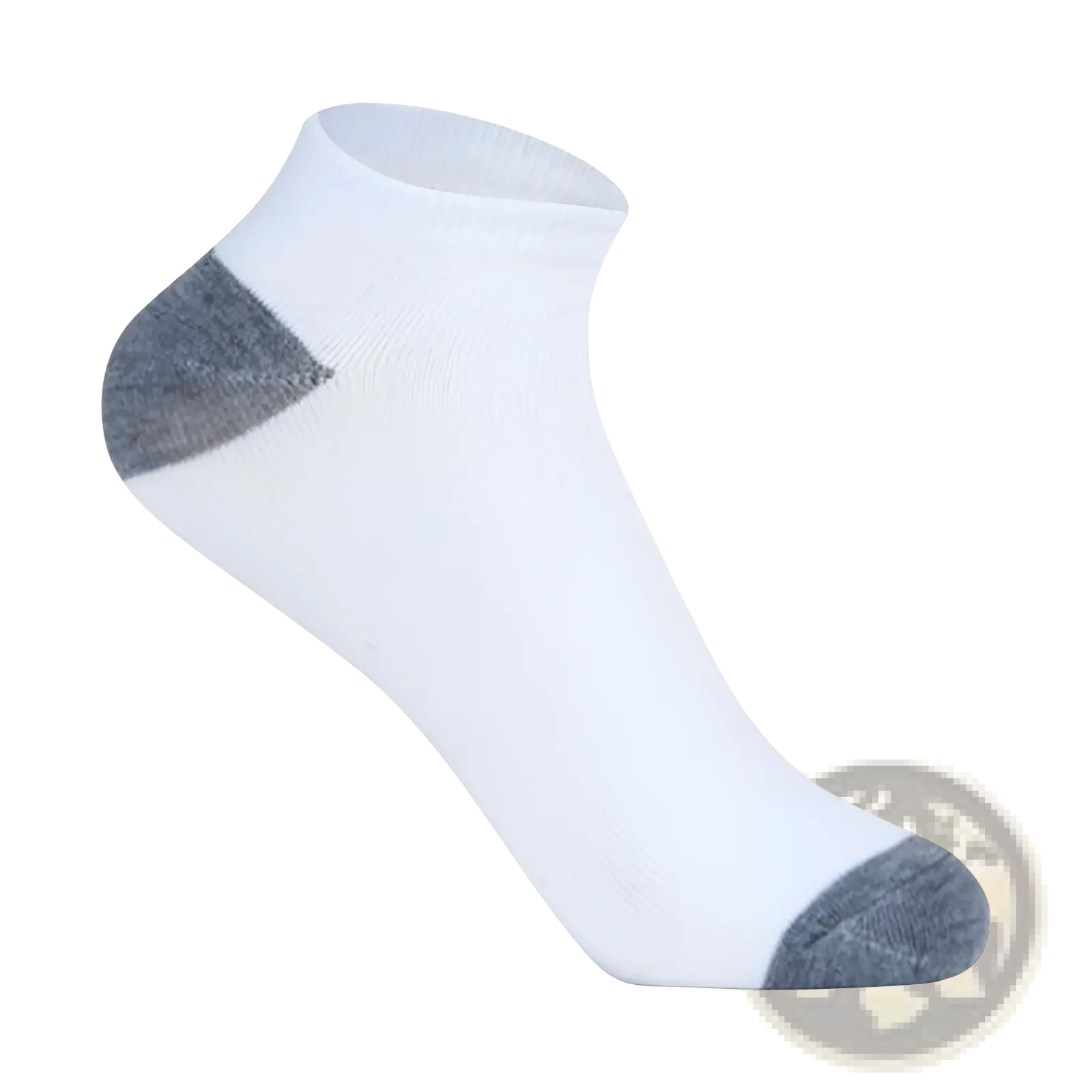 Men low cut ankle socks in white with gray heel and toe designed for sweat absorbent athletic use