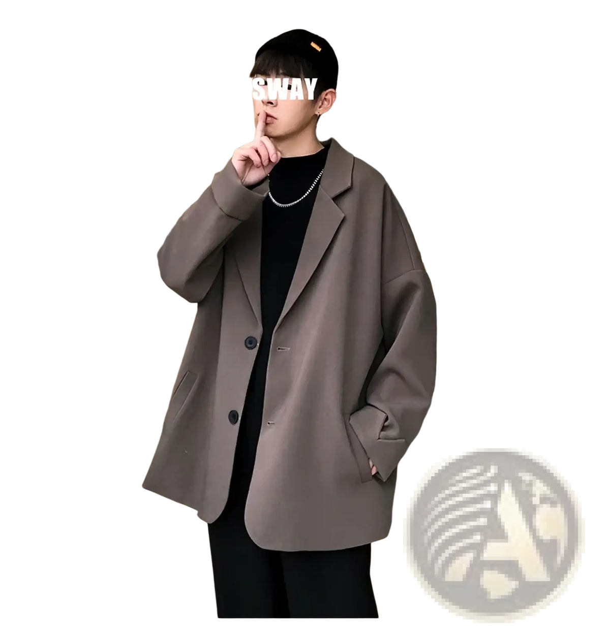 Men luxury oversized gray blazer jacket with modern cut and black buttons in a sleek design