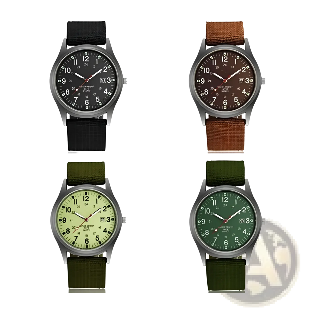 Men luxury quartz watches with waterproof luminous dials black, brown, green straps and stainless steel cases