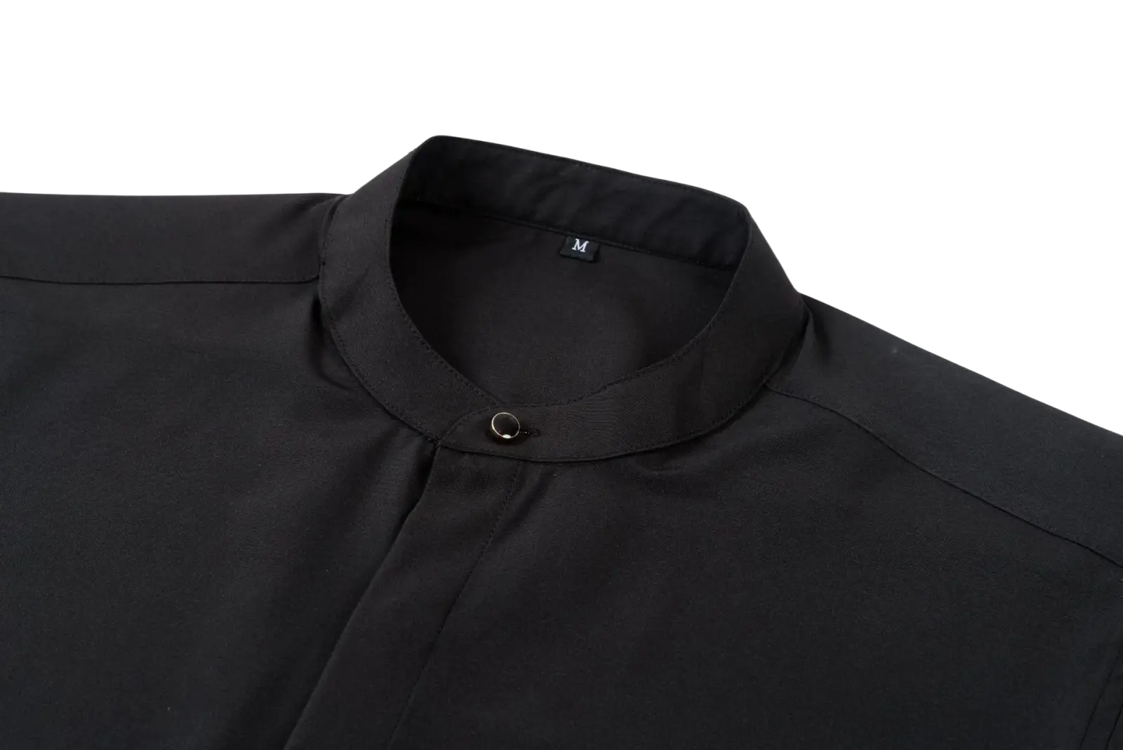 Black men mandarin collar casual long sleeve shirt with stand-up collar and single button closure
