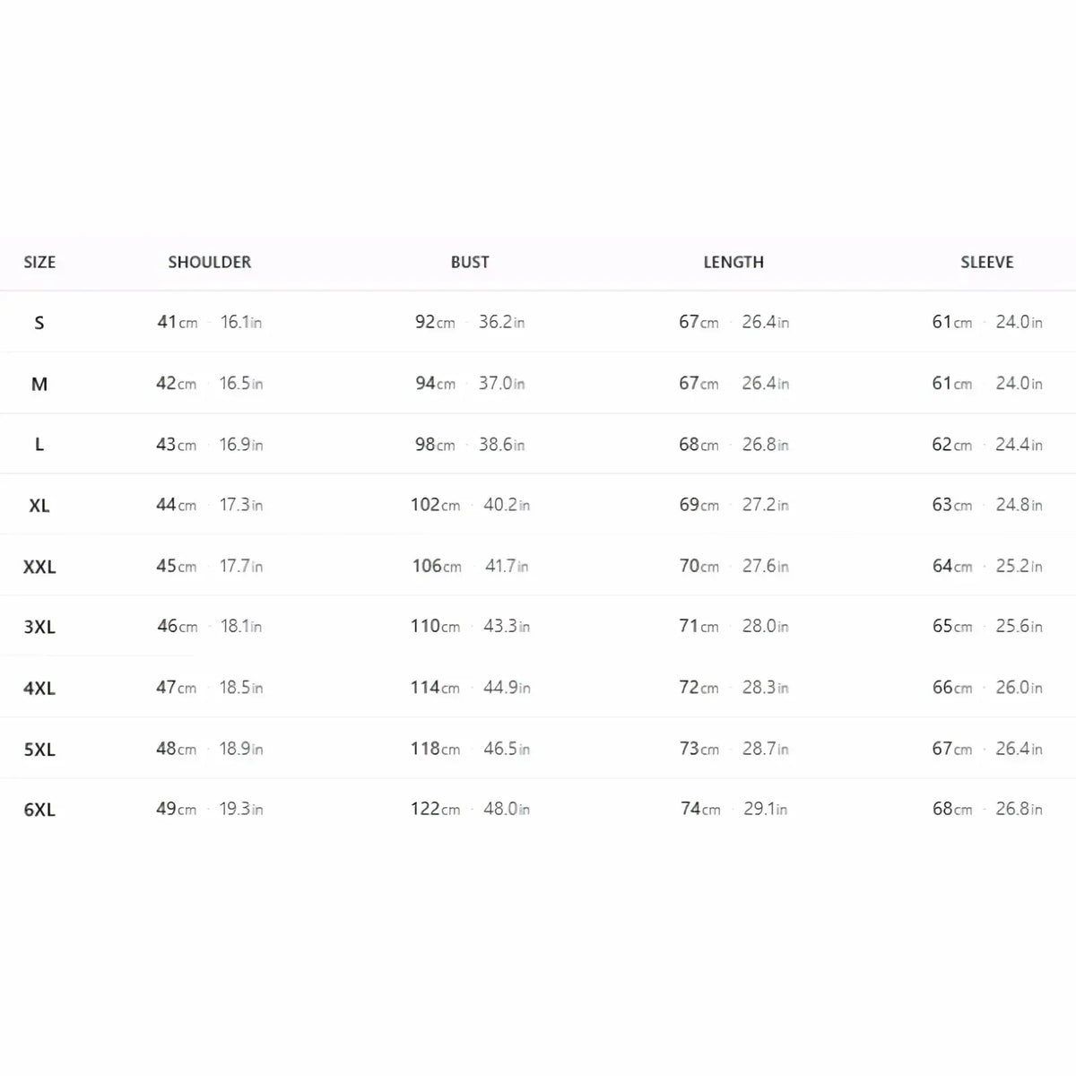 Size chart showing measurements in cm and inches for men maroon single breasted formal suit set sizes s to 6xl