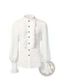 Men medieval ruffled shirt white blouse with ruffled front placket and cuffs featuring long puffed sleeves for renaissance cosplay